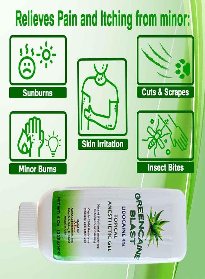 جرينكاين كريم التخدير Greencaine Blast Lidocaine 4% بحجم احترافي كبير 4 أونصة لتخفيف الألم مع خلاصة الصبار المهدئة وزيت الجوجوبا، مخدر موضعي ذو قوة قصوى لتهيجات الجلد الطفيفة. - Image 4